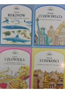 Siedem cudów świata/Życie rekinów/Dzieje ludzkości/Ciało człowieka, zestaw 4 książek