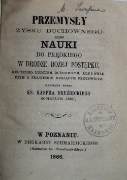 Przemysły zysku duchownego albo nauki 1866 r.
