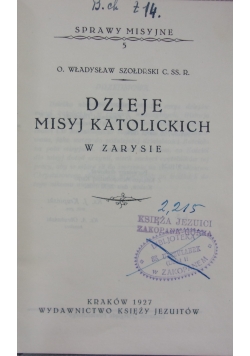 Dzieje misyj katolickich w zarysie, 1927 r.
