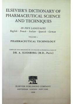 Elseviers dictionary of pharmaceutical science and techniques
