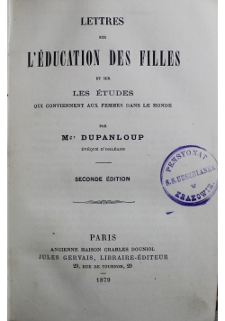 Lettres sur L'education des Filles 1879 r.