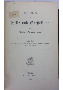 Die Welt als Wille und Vorftellung, 1891 r.