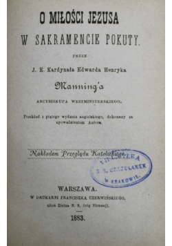 O miłości Jezusa w Sakramencie Pokuty 1883 r.