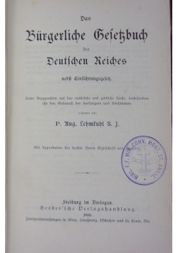 Das burgerliche befetzbuch des deutschen reiches 1899r.