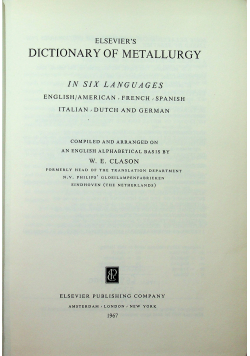 Elsevier s dictionary of metallurgy