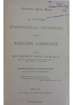 Consine etymological dictionary of the english language 1897r.