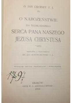 O Nabożeństwie do najsłodszego Serca Pana Naszego Jezusa Chrystusa, 1910 r.
