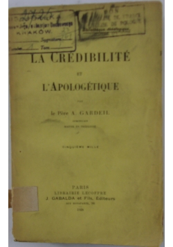 La Credibilite et L'apologetetique 1928r