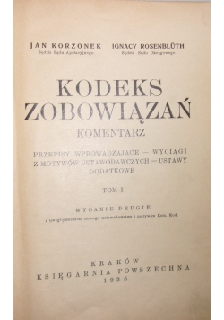 Kodeks Zobowiązań ,1936r.,Tom I