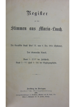 Register zu den Stimmen aus Maria-Laach, 1886r.