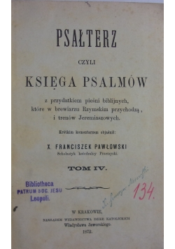 Psałterz czyli Księga Psalmów, 1872 r.