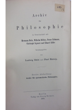 Archiv fur Philosophie,1895r.