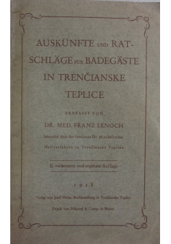 Auskunfte und Ratschlage fur Badegaste in Trencianske Teplice, 1928 r.