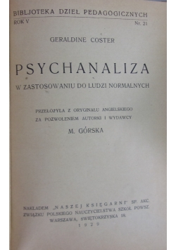 Psychanaliza,1929r.