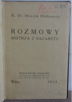 Rozmowy mistrza z Nazaretu, 1933r.