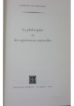 La philosophie et les experiences naturelles