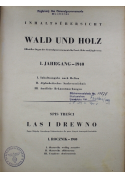 Wald und Holz 1940 r. od 1 do 12 numeru