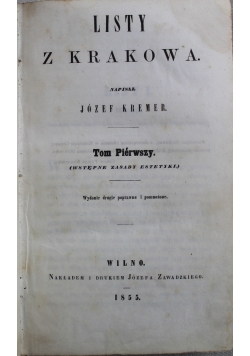 Listy z Krakowa tom 1 1855 r.