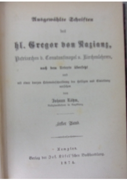 Ausgewahlte Schriften des hl. Gregor von Razianz,1874r.