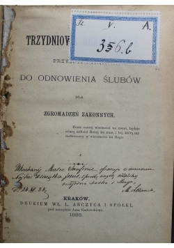 Trzydniowe rekollekcye do odnowienia ślubów 1888 r.