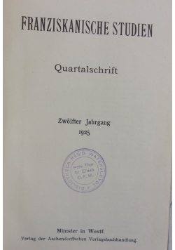 Franziskanische studien Quartalschrift, 1925 r.