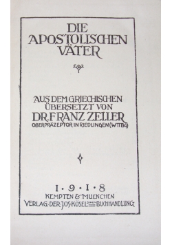 Die Apostolischen Vater, 1918 r.