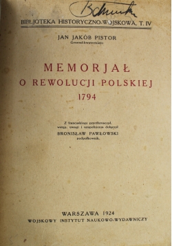 Memoriał o rewolucji polskiej 1794 1924 r.