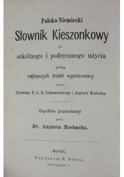 Słownik kieszonkowy Polsko-Niemiecki, 1878r.