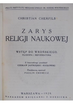 Zarys religji naukowej, 1929 r.