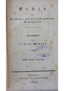 Archiv für Geschichte und Altertumskunde Westphalen, 1928 r.