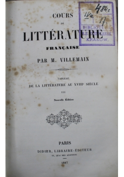 Cours de Litterature Francaise III 1847 r.