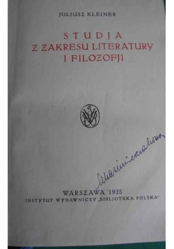 Studja z zakresu literatrury i filozofji, 1925