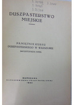 Duszpasterstwo miejskie, 1930 r.