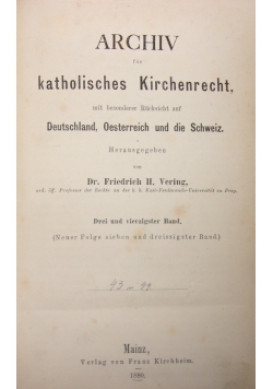 Archiv fur katholisches Kirchenrecht, 43 band, 1880r.
