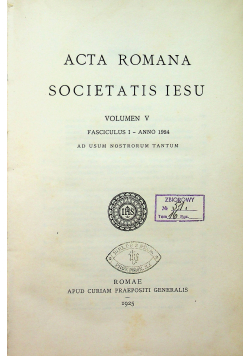 Acta Romana Societatis Iesu volumen V cz 1 1925 r.