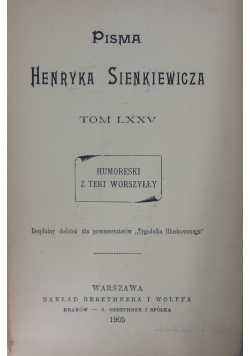 Pisma Henryka Sienkiewicza Tom LXXV, 1905 r.