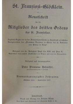 St. Franzisci-Glöcklein - Monatsschrift für die Mitglieder des dritten Ordens des hl. Franziskus,  1913r.