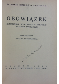 Obowiązek, 1930 r.