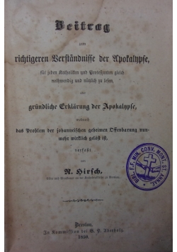 Beitrag zum richtigeren Verstandiffe der Apokalypse,1850r.