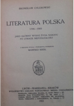 Literatura Polska 1795-1905, 1923 r.