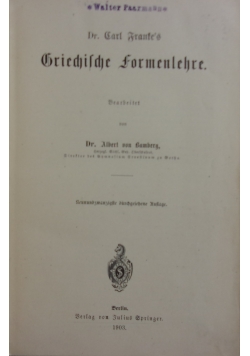 Kriechische Formenlehre,1903 r.