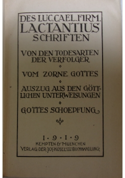 Des luc.cael.frrm Lactantius schriften, 1919 r.