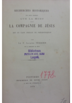 La compagnie de Jesus, 1874r.