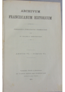 Archivum Franciscanum Historicum, 1913 r,