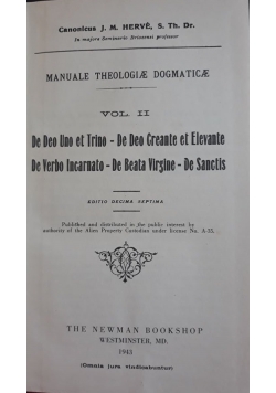 Manuale theologiae dogmatice, vol 2, 1943 r.