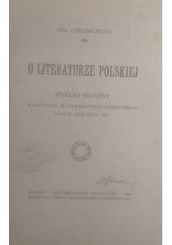 O literaturze Polskiej, 1910r.