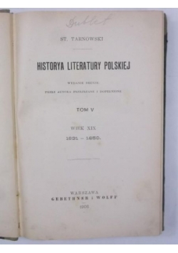 Historya literatury polskiej, Tom V, 1906 r.
