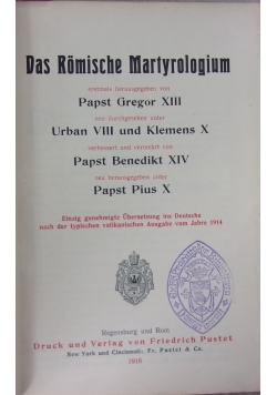 Das Romische Martyrologium ,1916r.