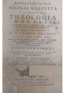 Theologia Moralis, tomus 2, 1760r.
