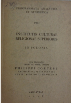 Institutis culturae religiosae superioris, 1938 r.
